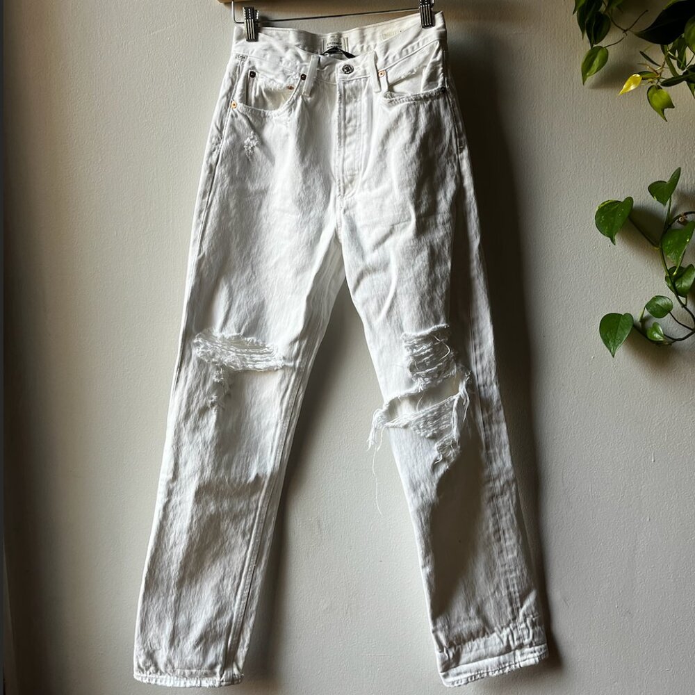 Citizens of Humanity White Straight-Leg Destroyed Jeans (Size: 25)